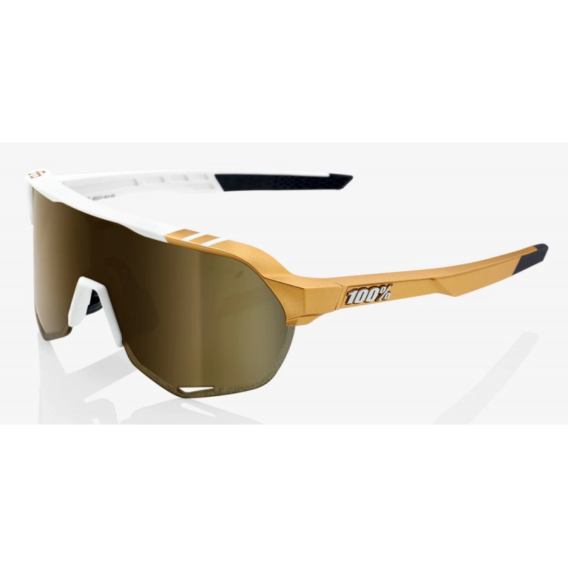 Okulary 100% S2 Peter Sagan LE White Gold - Soft Gold Multilayer Mirror Lens (Szkła Złote Lustrzane Wielowarstwowe, LT 10% + Szk