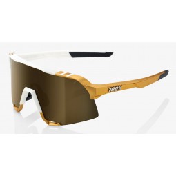 Okulary 100% S3 Peter Sagan LE Blue White Gold - Soft Gold Multilayer Mirror Lens (Szkła Złote Lustrzane Wielowarstwowe, LT 10% 