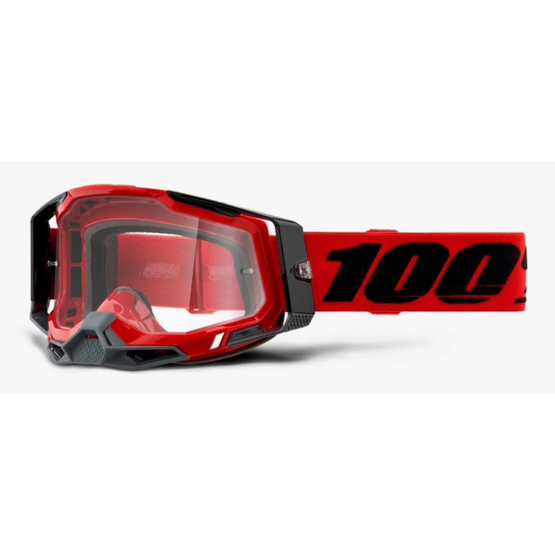 Gogle 100% RACECRAFT 2 RED (Szyba Przezroczysta Anti-Fog, LT 88%-92% + 10 Zrywek) (NEW)