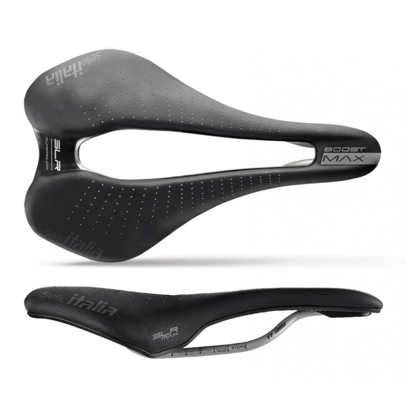 Siodło SELLE ITALIA MAX SLR BOOST GEL SUPERFLOW L (id match - L3) TI 316 Tube 7, fibra-tek, 280g czarne (NEW)