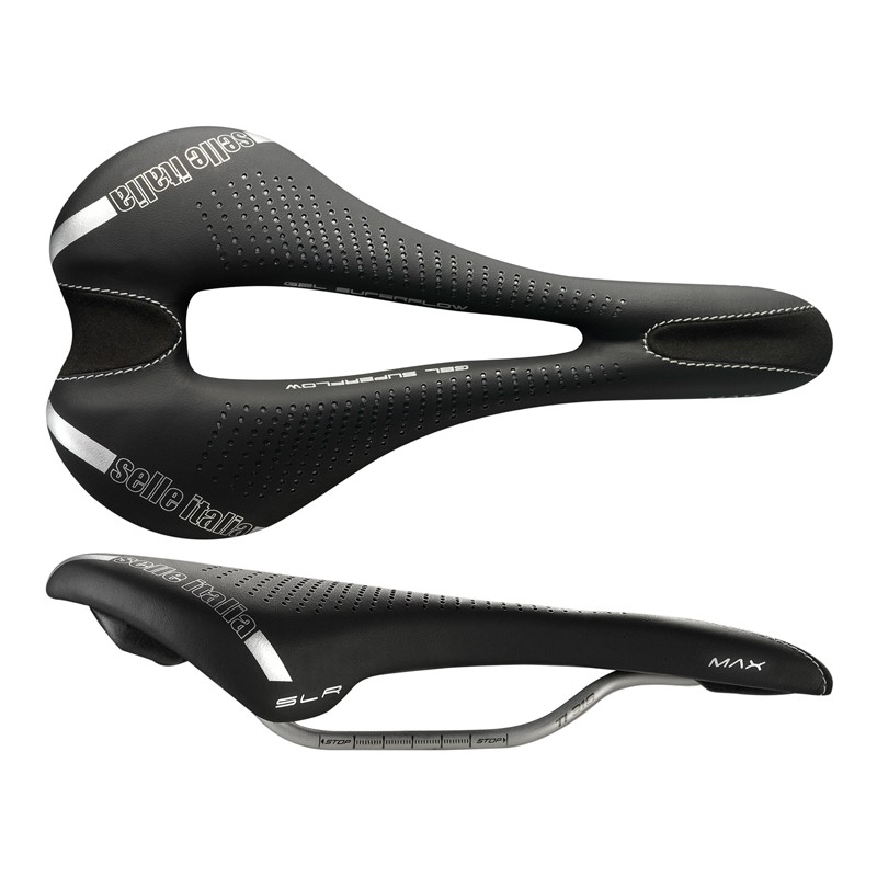 Siodło SELLE ITALIA MAX SLR GEL SUPERFLOW L (id match - L3) TI 316 Tube 7, fibra-tek, 280g czarne (NEW 2021)