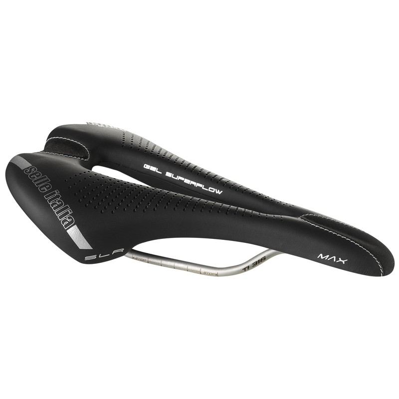 Siodło SELLE ITALIA MAX SLR GEL SUPERFLOW L (id match - L3) TI 316 Tube 7, fibra-tek, 280g czarne (NEW 2021)