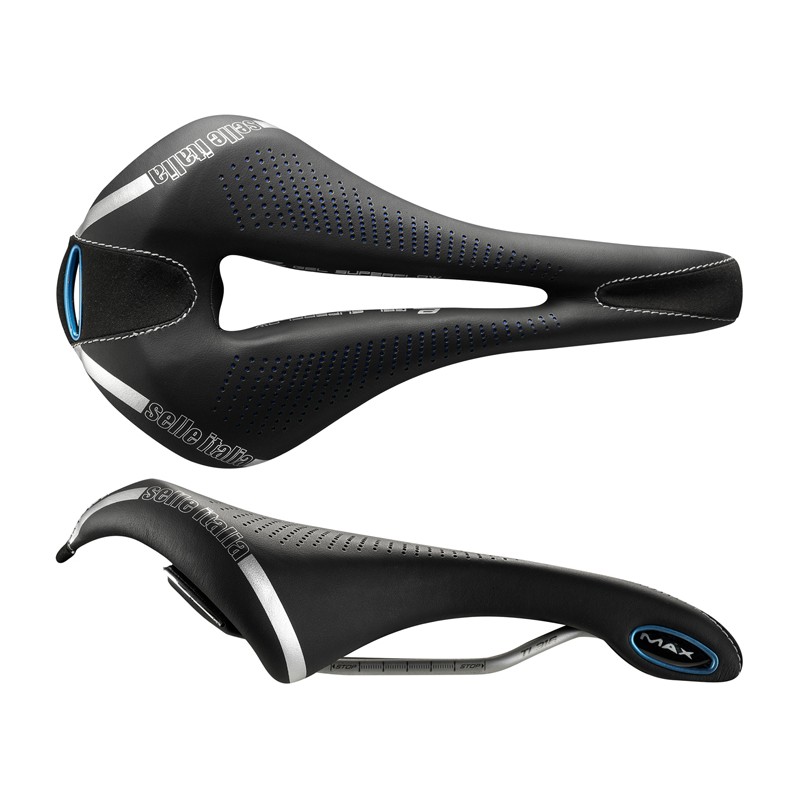 Siodło SELLE ITALIA MAX FLITE E-BIKE GEL SUPERFLOW L (id match - L3) TI 316 Tube 7, fibra-tek - Mokka, 320g czarno-niebieski (DW