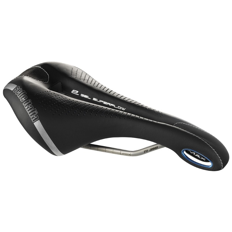 Siodło SELLE ITALIA MAX FLITE E-BIKE GEL SUPERFLOW L (id match - L3) TI 316 Tube 7, fibra-tek - Mokka, 320g czarno-niebieski (DW