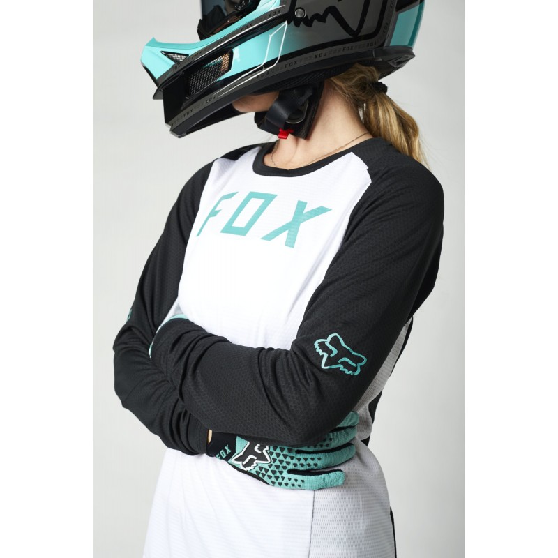 KOSZULKA ROWEROWA FOX LADY Z DŁUGIM RĘKAWEM DEFEND WHITE/BLACK