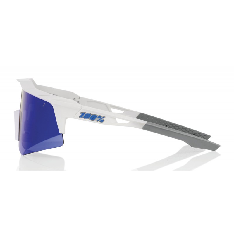 Okulary 100% SPEEDCRAFT XS Matte White - Blue Multilayer Mirror Lens (Szkła Niebieskie Lustrzane Wielowarstwowe, LT 14% + Szkła 