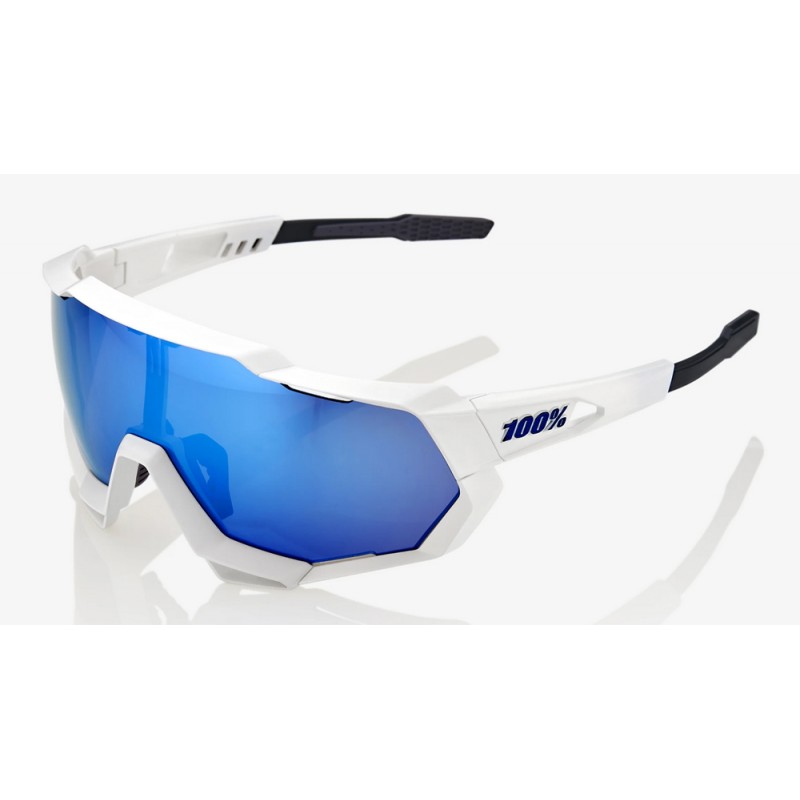 Okulary 100% SPEEDTRAP Matte White - HiPER Blue Multilayer Mirror Lens (Szkła Niebieskie Lustrzane Wielowarstwowe) (NEW 2021)