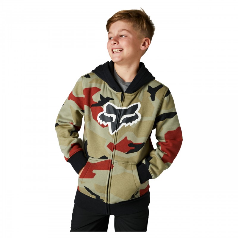 BLUZA Z KAPTUREM NA ZAMEK FOX JUNIOR BNKR GREEN CAMO
