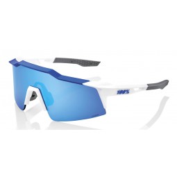 Okulary 100% SPEEDCRAFT SL Matte White/Metallic Blue - HiPER Blue Multilayer Mirror Lens (Szkła Niebieskie Lustrzane Wielowarstw