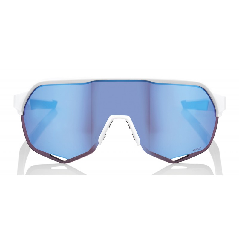 Okulary 100% S2 Matte White - HiPER Blue Multilayer Mirror Lens (Szkła Niebieskie Lustrzane Wielowarstwowe LT 15% + Szkła Przeźr