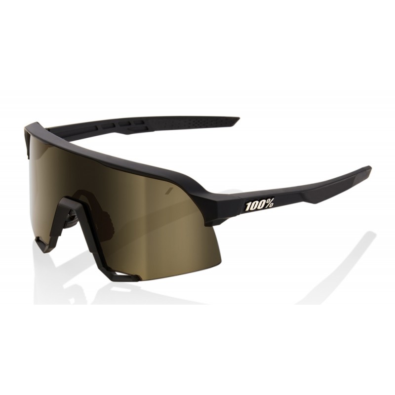 Okulary 100% S3 Soft Tact Black - Soft Gold Mirror Lens (Szkła Złote Lustrzane LT 10% + Szkła Przeźroczyste LT 93%) (NEW 2022)