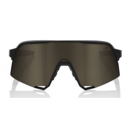Okulary 100% S3 Soft Tact Black - Soft Gold Mirror Lens (Szkła Złote Lustrzane LT 10% + Szkła Przeźroczyste LT 93%) (NEW 2022)