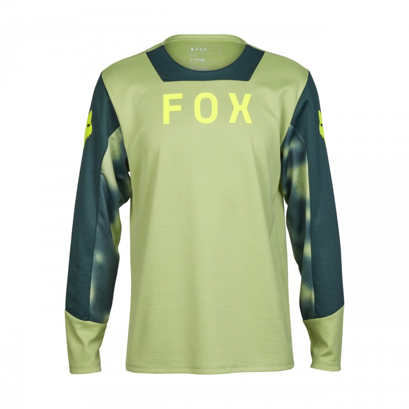KOSZULKA ROWEROWA Z DŁUGIM RĘKAWEM FOX JUNIOR DEFEND TAUNT PALE GREEN