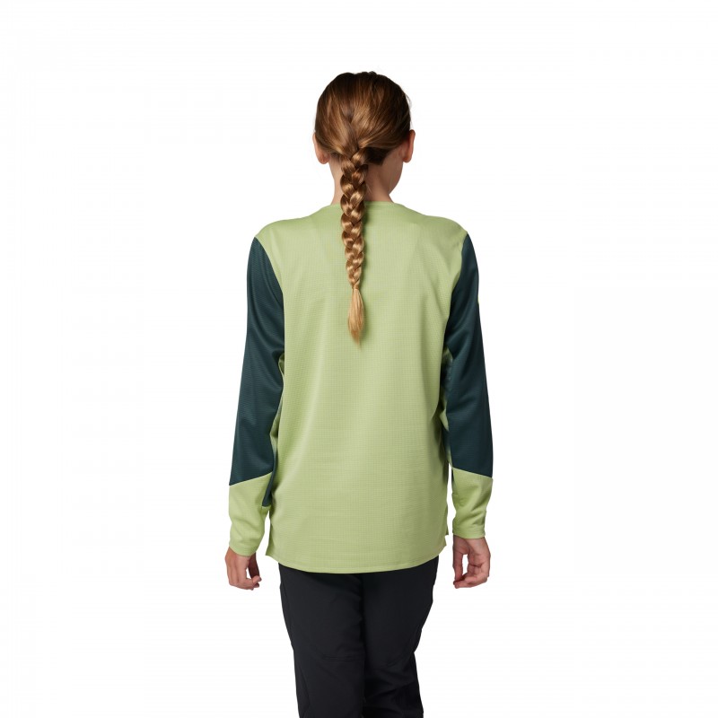 KOSZULKA ROWEROWA Z DŁUGIM RĘKAWEM FOX JUNIOR DEFEND TAUNT PALE GREEN