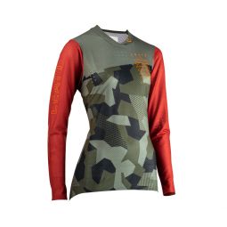 LEATT KOSZULKA ROWEROWA (DAMSKA) MTB GRAVITY 4.0 JERSEY CAMO KOLOR ZIELONY/BORDOWY ROZMIAR M