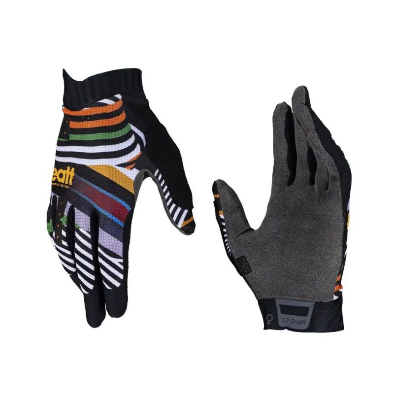 LEATT NOWOŚĆ RĘKAWICE ROWEROWE (DAMSKIE) MTB 1.0 GRIPR WOMEN GLOVE STRIPES KOLOR CZARNY/MULTICOLOR ROZMIAR M