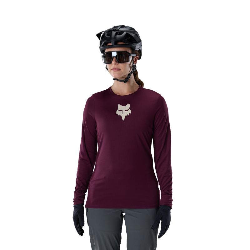 Koszulka Rowerowa Z Długim Rękawem Damska Fox Ranger Head Dark Maroon