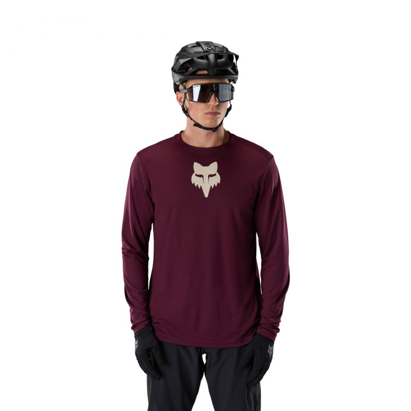 Koszulka Rowerowa Z Długim Rękawem Fox Ranger Head Dark Maroon