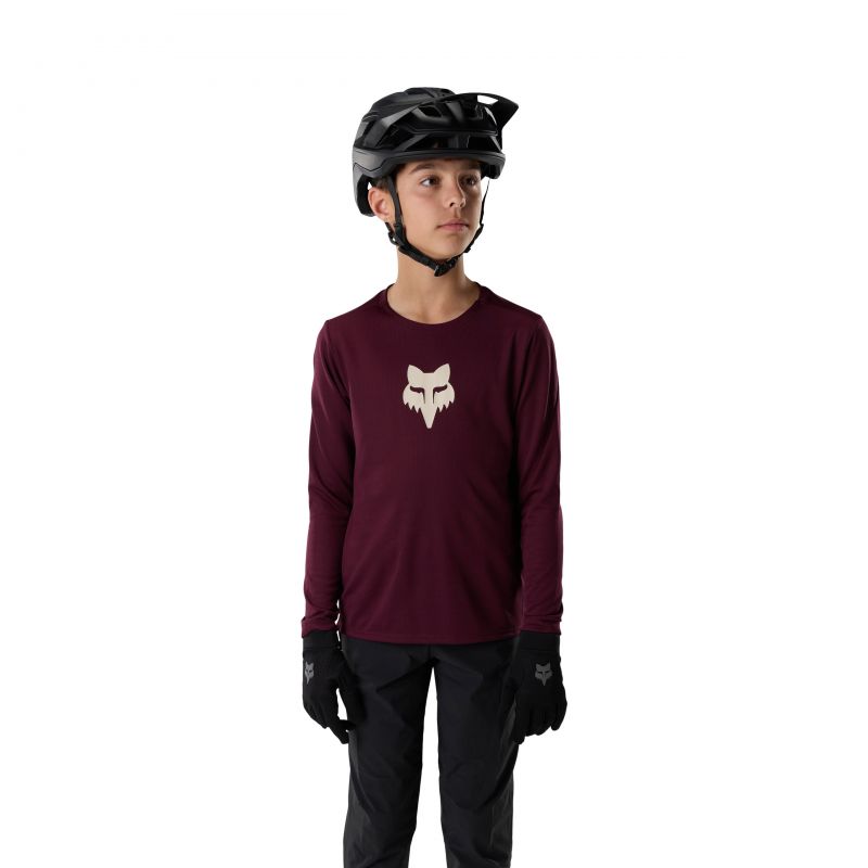 Koszulka Rowerowa Z Długim Rękawem Junior Fox Ranger Head Dark Maroon