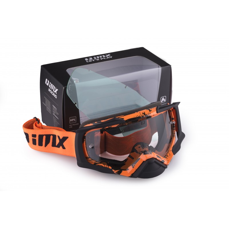 Gogle iMX Racing Dust Graphic Orange/Black Matt z Szybą Dark Smoke + Clear (2 szyby w zestawie)