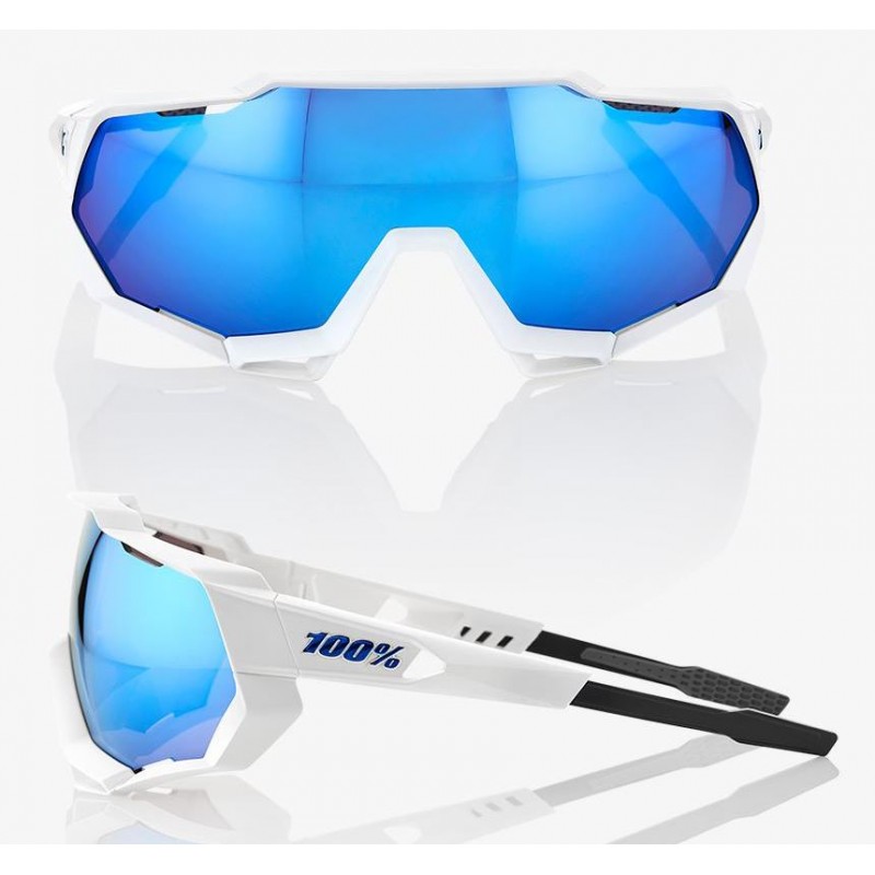 Okulary 100% SPEEDTRAP Matte White - HiPER Blue Multilayer Mirror Lens (Szkła Niebieskie Lustrzane Wielowarstwowe, przepuszczaln
