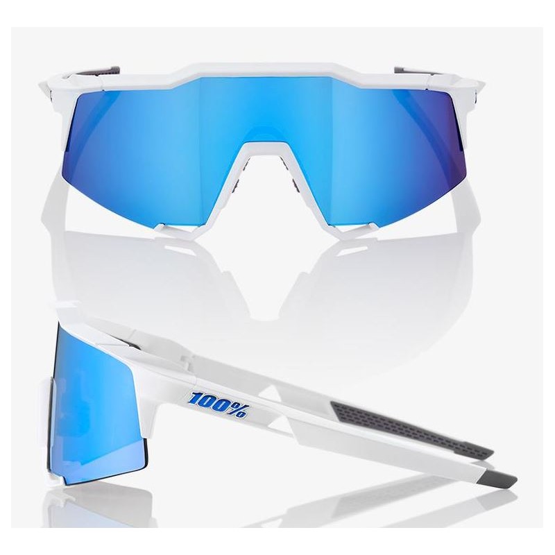 Okulary 100% SPEEDCRAFT Matte White - HiPER Blue Multilayer Mirror Lens (Szkła Niebieskie Lustrzane Wielowarstwowe, przepuszczal