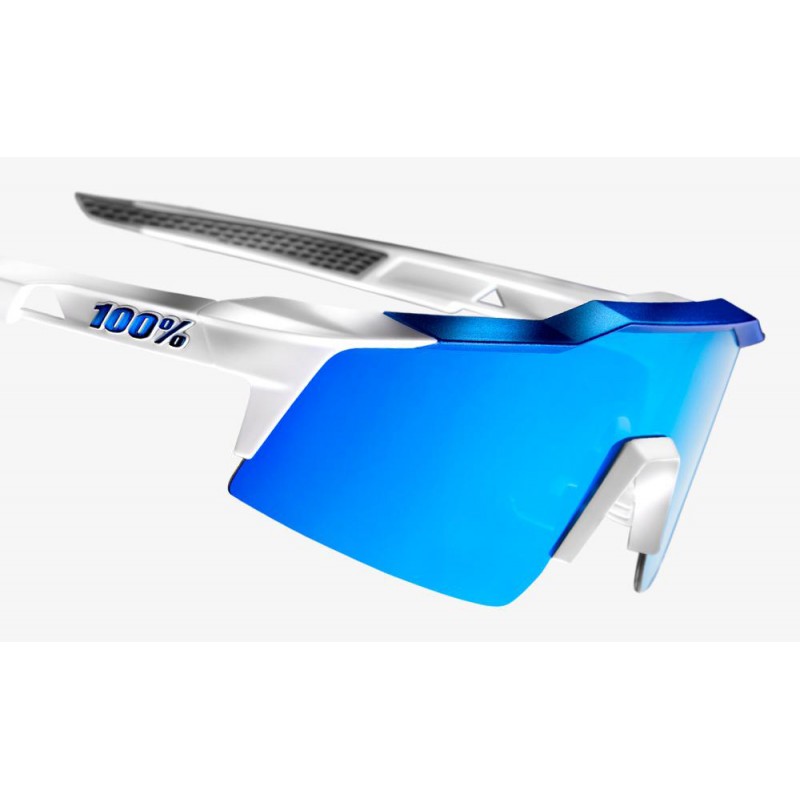 Okulary 100% SPEEDCRAFT SL Matte White/Metallic Blue - HiPER Blue Multilayer Mirror Lens (Szkła Niebieskie Lustrzane Wielowarstw