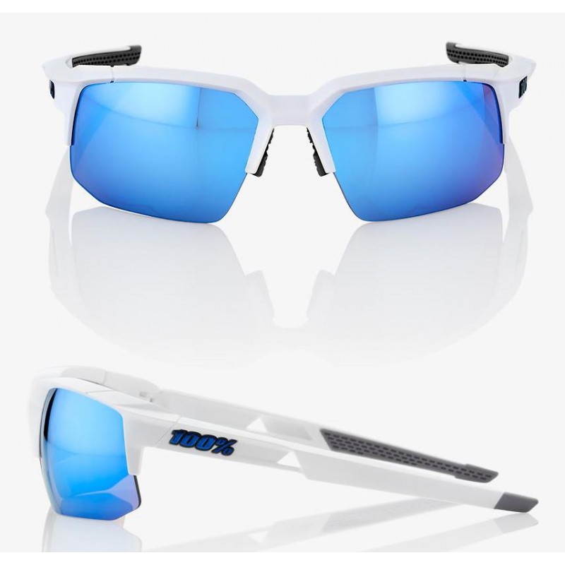 Okulary 100% SPEEDCOUPE Matte White - HiPER Blue Multilayer Mirror Lens (Szkła Niebieskie Lustrzane Wielowarstwowe, przepuszczal