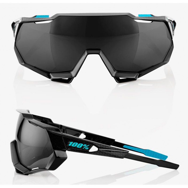 Okulary 100% SPEEDTRAP Polished Black Graphic - Black Mirror Lens (Szkła Czarne Lustrzane, przepuszczalność światła 11% + Szkła 