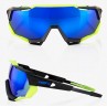 Okulary 100% SPEEDTRAP Soft Tact Black/Neon Yellow - Electric Blue Mirror Lens (Szkła Niebieskie Lustrzane, przepuszczalność świ