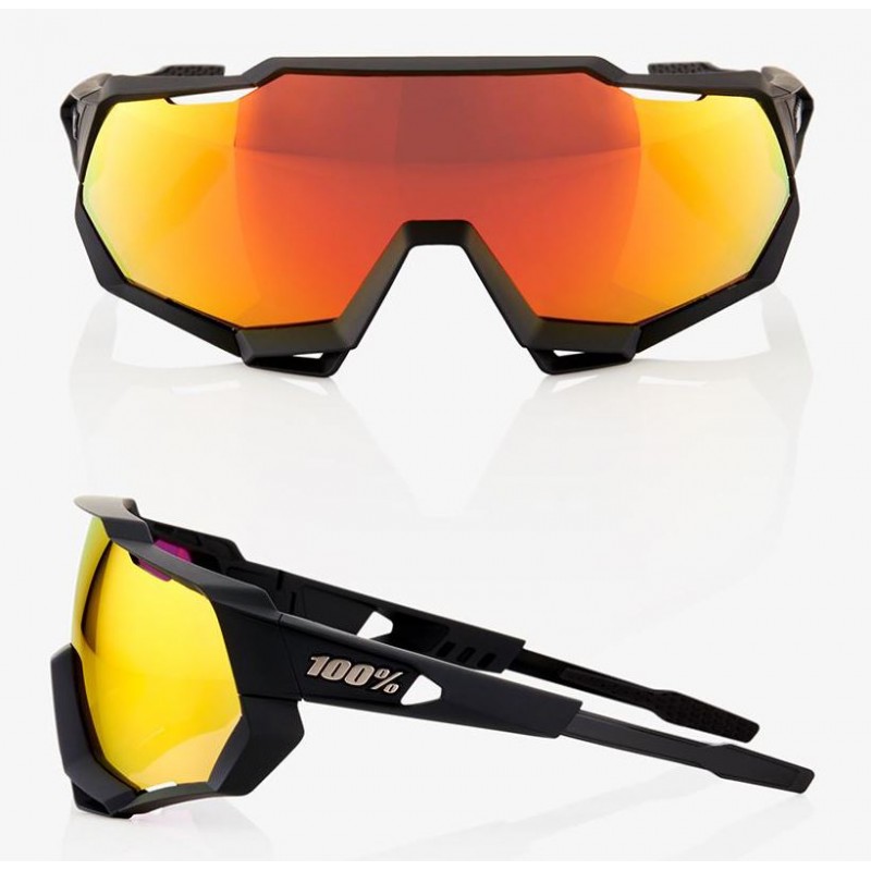 Okulary 100% SPEEDTRAP Soft Tact Black - HiPER Red Multilayer Mirror Lens (Szkła Czerwone Lustrzane Wielowarstwowe, przepuszczal