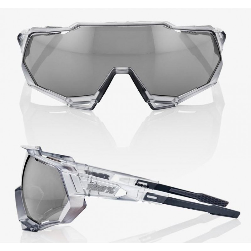 Okulary 100% SPEEDTRAP Matte Translucent Crystal Grey - HiPER Silver Mirror Lens (Szkła Srebrne Lustrzane, przepuszczalność świa