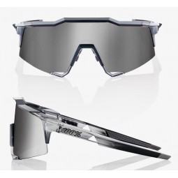 Okulary 100% SPEEDCRAFT Polished Translucent Crystal Grey - HiPER Silver Mirror Lens (Szkła Srebrne Lustrzane, przepuszczalność 
