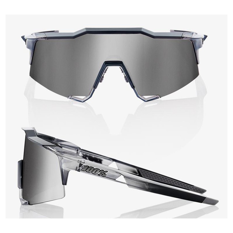 Okulary 100% SPEEDCRAFT Polished Translucent Crystal Grey - HiPER Silver Mirror Lens (Szkła Srebrne Lustrzane, przepuszczalność 
