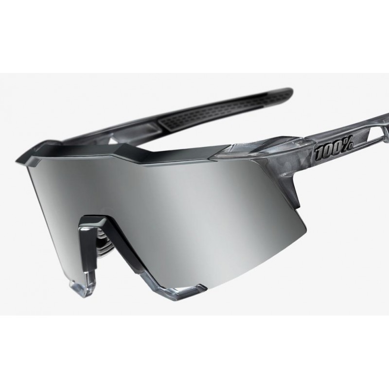 Okulary 100% SPEEDCRAFT Polished Translucent Crystal Grey - HiPER Silver Mirror Lens (Szkła Srebrne Lustrzane, przepuszczalność 