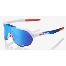 Okulary 100% S2 Matte White/Geo Print - HiPER Blue Multilayer Mirror Lens (Szkła Niebieskie Lustrzane Wielowarstwowe, przepuszcz