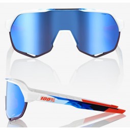 Okulary 100% S2 Matte White/Geo Print - HiPER Blue Multilayer Mirror Lens (Szkła Niebieskie Lustrzane Wielowarstwowe, przepuszcz