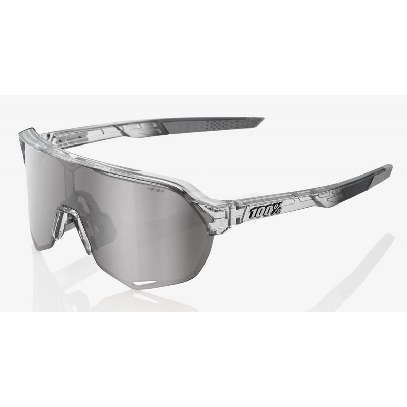 Okulary 100% S2 Polished Translucent Grey - HiPER Silver Mirror Lens (Szkła Srebrne Lustrzane, przepuszczalność światła 14% + Sz
