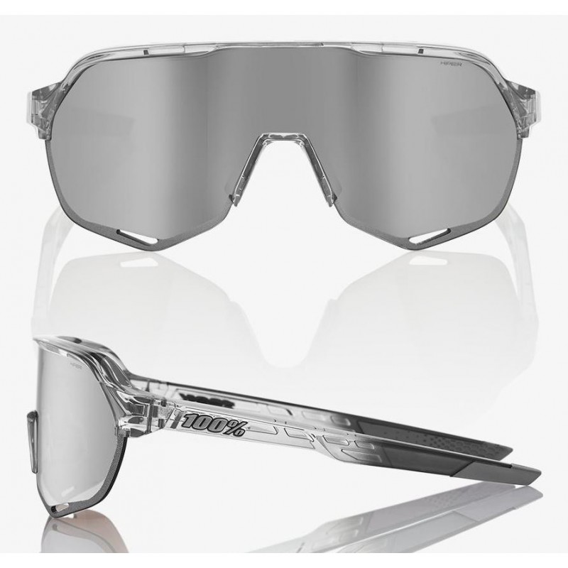 Okulary 100% S2 Polished Translucent Grey - HiPER Silver Mirror Lens (Szkła Srebrne Lustrzane, przepuszczalność światła 14% + Sz