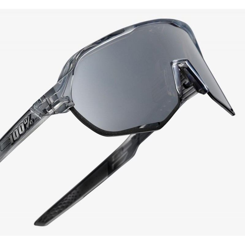 Okulary 100% S2 Polished Translucent Grey - HiPER Silver Mirror Lens (Szkła Srebrne Lustrzane, przepuszczalność światła 14% + Sz