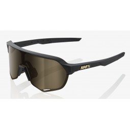 Okulary 100% S2 Matte Black - Soft Gold Lens (Szkła Złote, przepuszczalność światła 10% + Szkła Przeźroczyste, przepuszczalność 