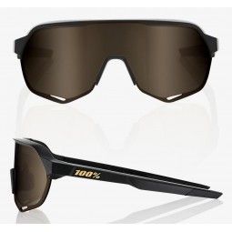 Okulary 100% S2 Matte Black - Soft Gold Lens (Szkła Złote, przepuszczalność światła 10% + Szkła Przeźroczyste, przepuszczalność 