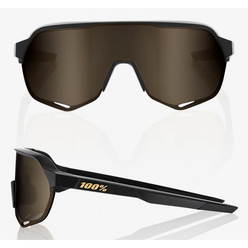 Okulary 100% S2 Matte Black - Soft Gold Lens (Szkła Złote, przepuszczalność światła 10% + Szkła Przeźroczyste, przepuszczalność 