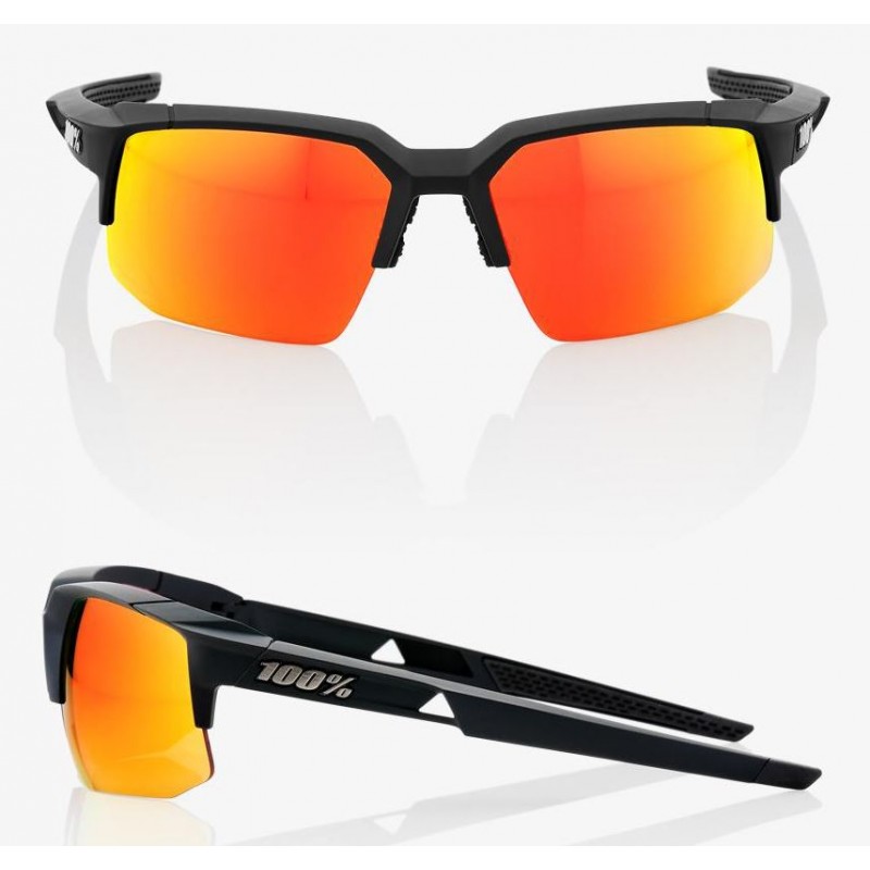Okulary 100% SPEEDCOUPE Soft Tact Black - HIPER Red Multilayer Mirror Lens (Szkła Czerwone Lustrzane Wielowarstwowe, przepuszcza