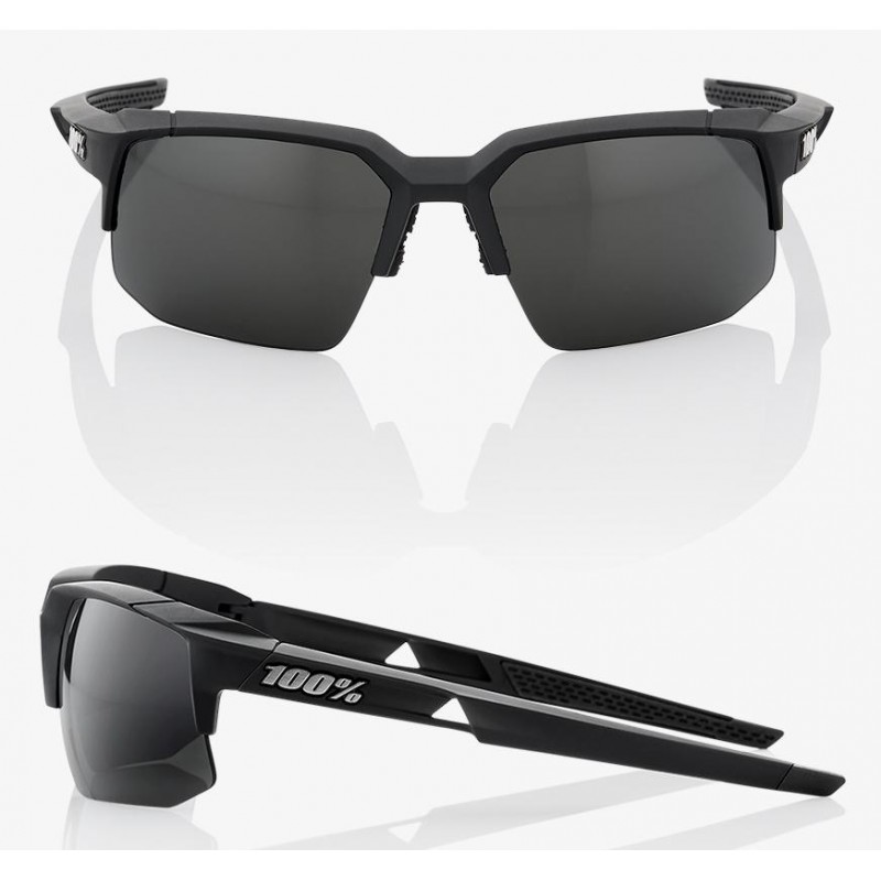 Okulary 100% SPEEDCOUPE Soft Tact Black - Smoke Lens (Szkła Czarne Smoke, przepuszczalność światła 12% + Szkła Przeźroczyste, pr