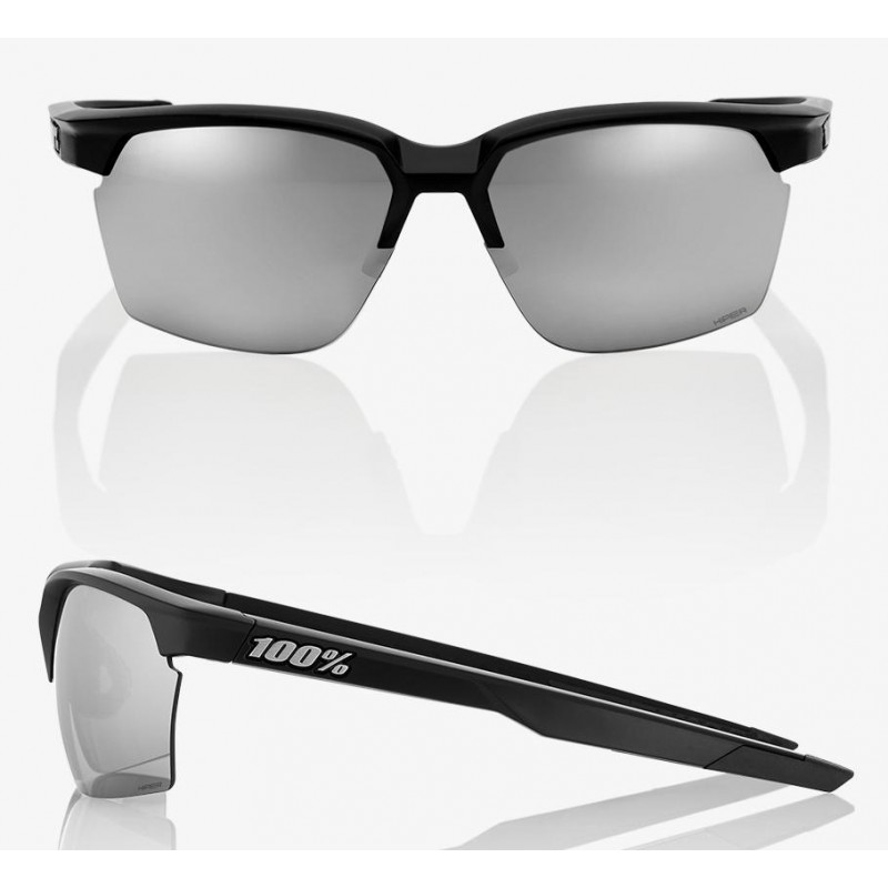 Okulary 100% SPORTCOUPE Matte Black - HiPER Silver Mirror Lens (Szkła Srebrne Lustrzane, przepuszczalność światła 14% + Szkła Pr