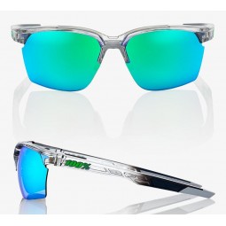 Okulary 100% SPORTCOUPE Polished Translucent Crystal Grey - Green Multilayer Mirror Lens (Szkła Zielone Lustrzane Wielowarstwowe