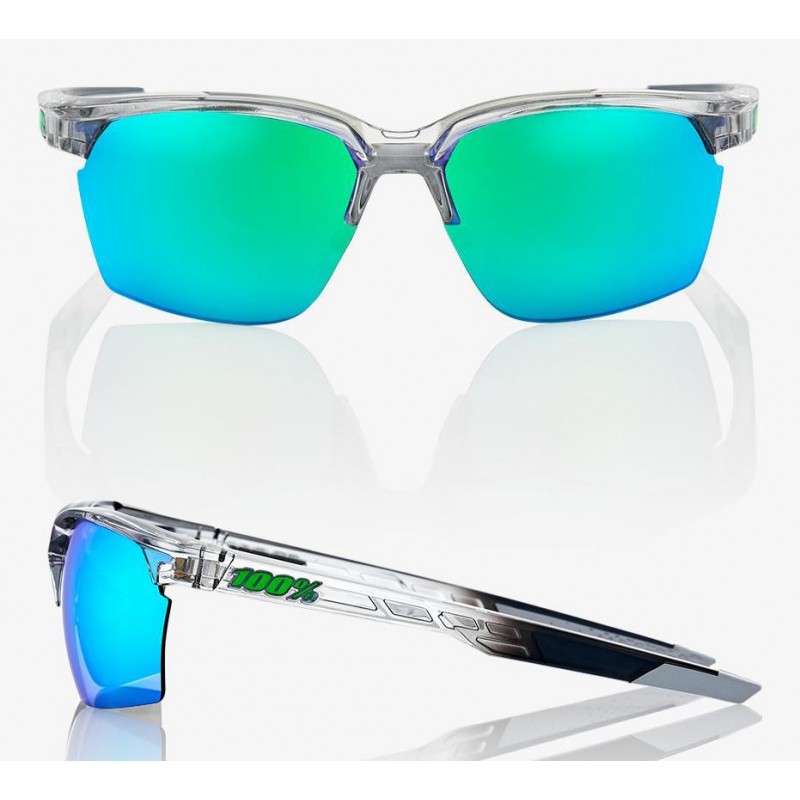 Okulary 100% SPORTCOUPE Polished Translucent Crystal Grey - Green Multilayer Mirror Lens (Szkła Zielone Lustrzane Wielowarstwowe