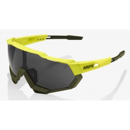 Okulary 100% SPEEDTRAP Soft Tact Banana - Black Mirror Lens (Szkła Czarne Lustrzane, przepuszczalność światła 11% + Szkła Przeźr
