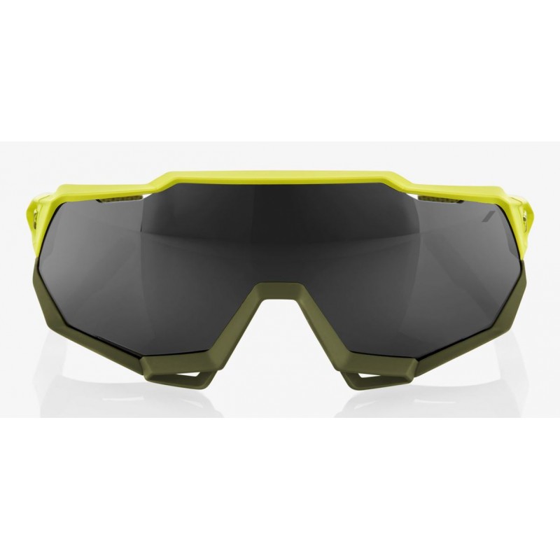 Okulary 100% SPEEDTRAP Soft Tact Banana - Black Mirror Lens (Szkła Czarne Lustrzane, przepuszczalność światła 11% + Szkła Przeźr